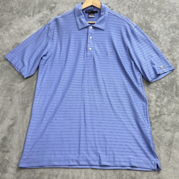 Nike Polo Shirt Mens XL Blue Tiger Woods Collection Striped Performance Golf TW - Picture 1 of 11